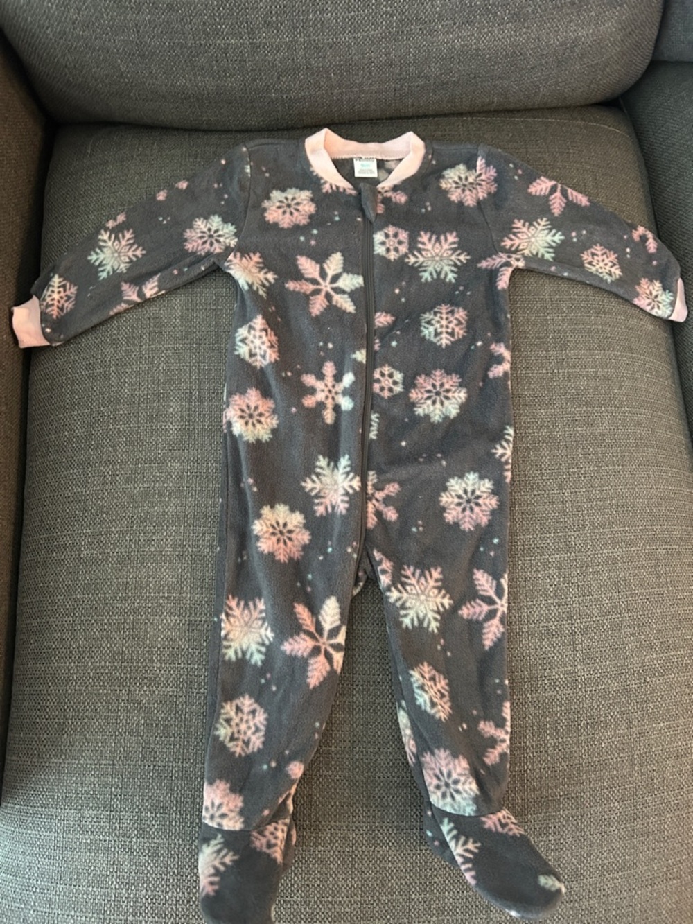 PL Baby Gray Fleece Footed One-Piece with Pink Snowflakes